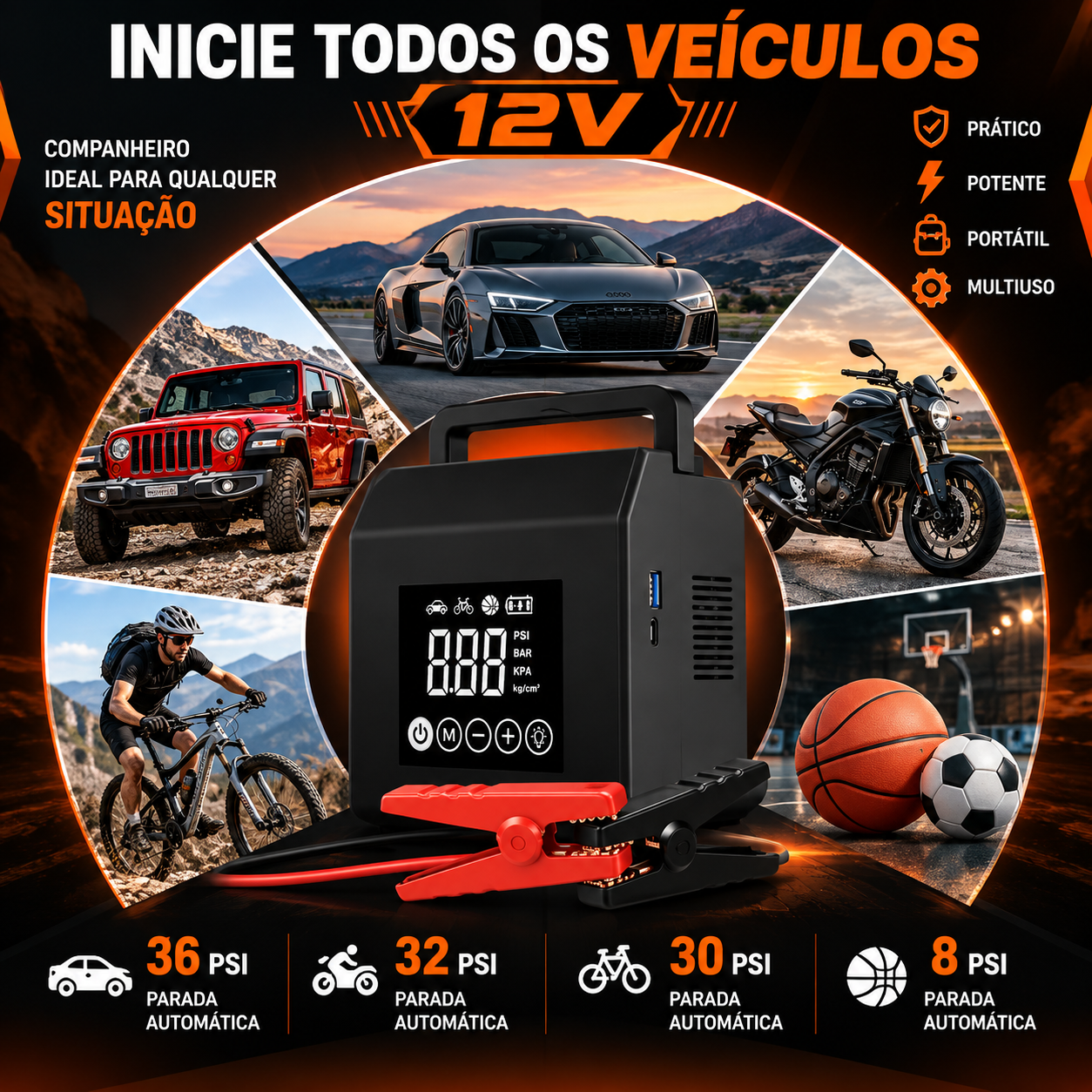 Auxiliar de Partida 4000A — Bateria, Compressor e Power Bank em um Só Equipamento imagem 2
