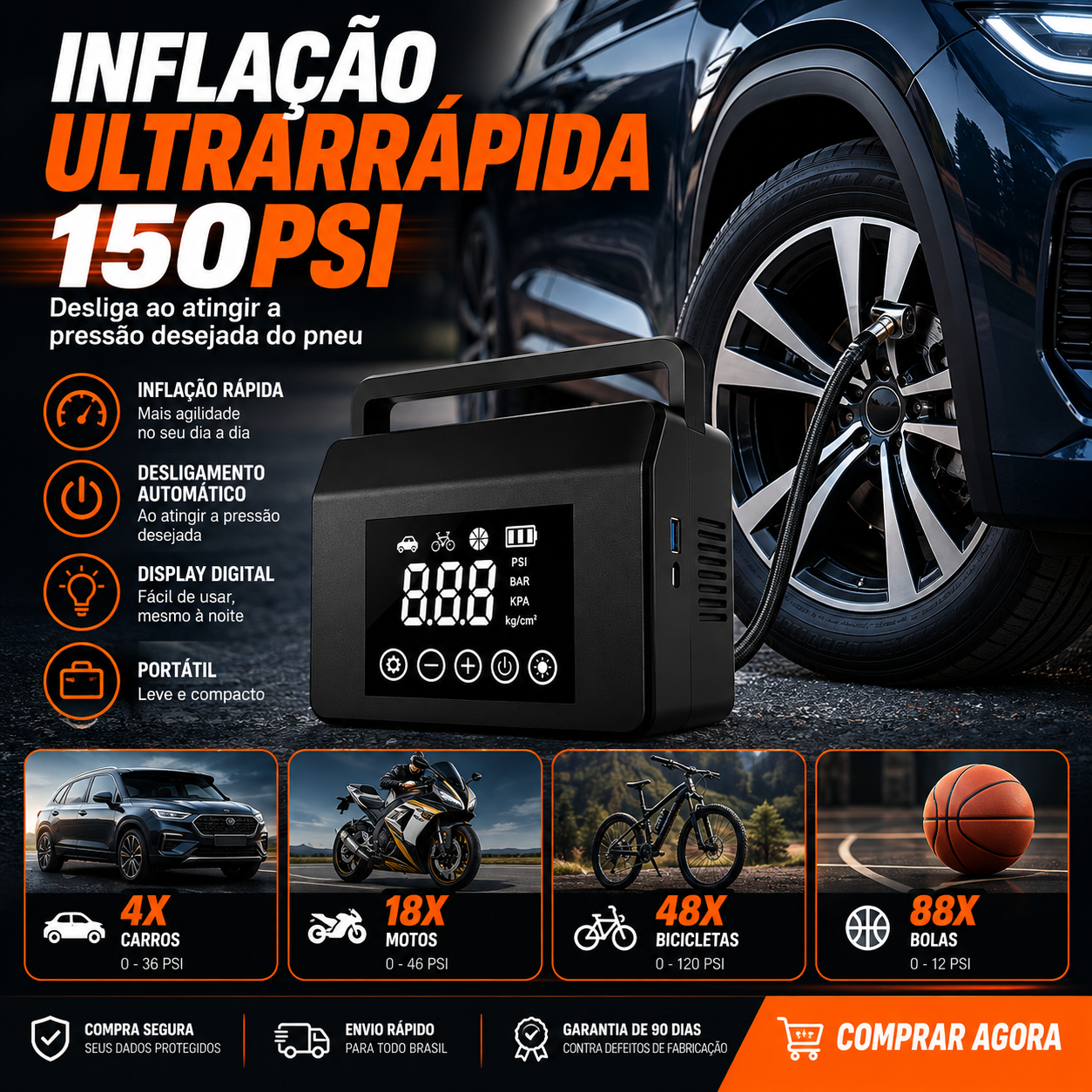 Auxiliar de Partida 4000A — Bateria, Compressor e Power Bank em um Só Equipamento imagem 3